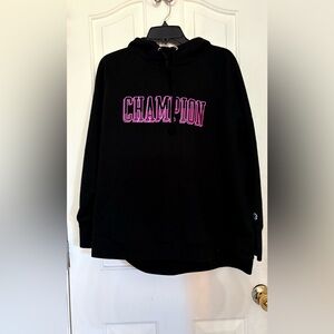 Champion Hoodie with Pink Lettering